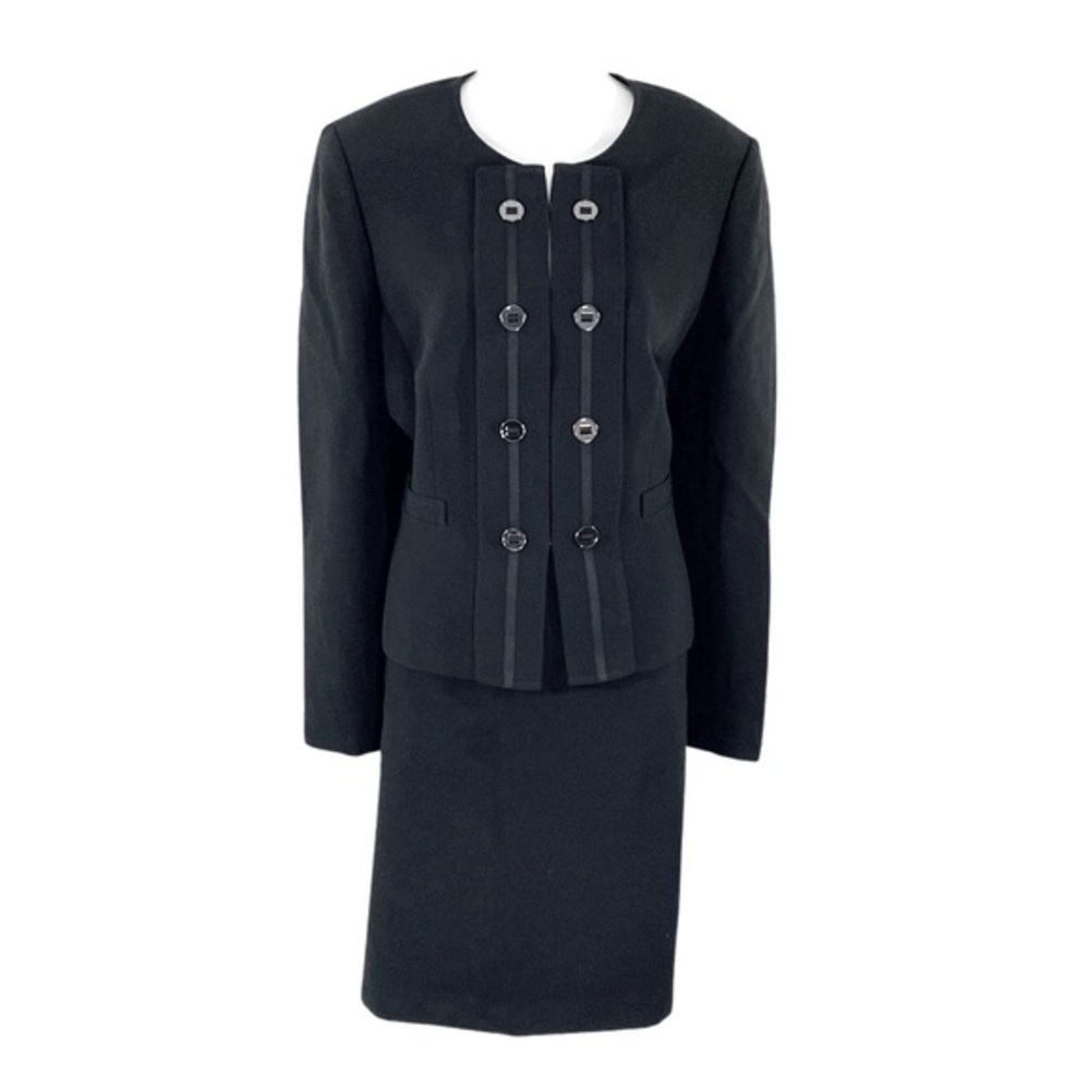 Tahari Black Womens Double-Button Blazer & Skirt Suit